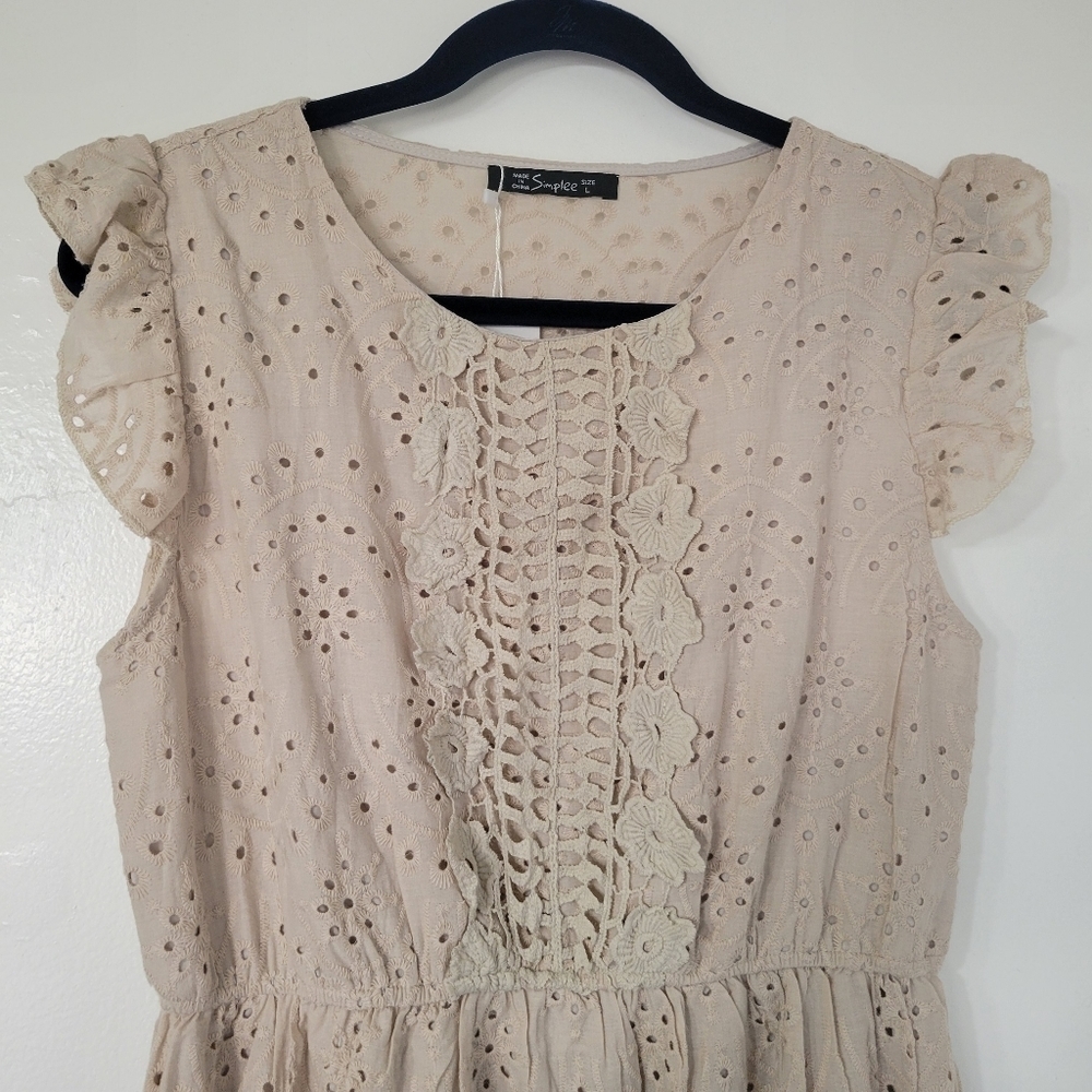 NWT Simplee Tan Eyelet High Waist Dress Size Large - Picture 6 of 12